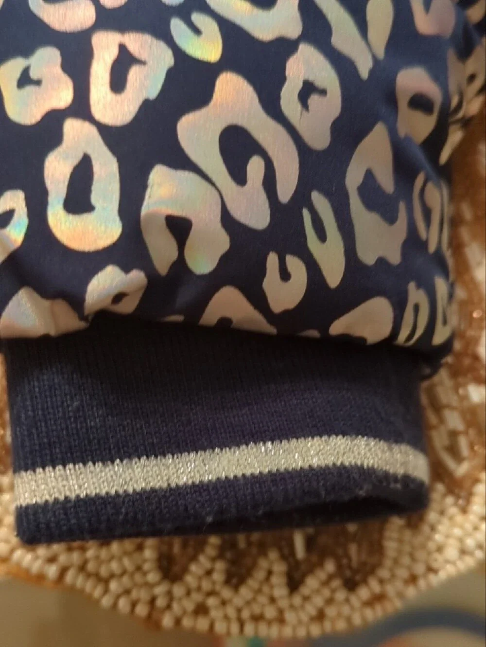 Girls' Navy Leopard Print Puffer Jacket with Faux Fur Hood